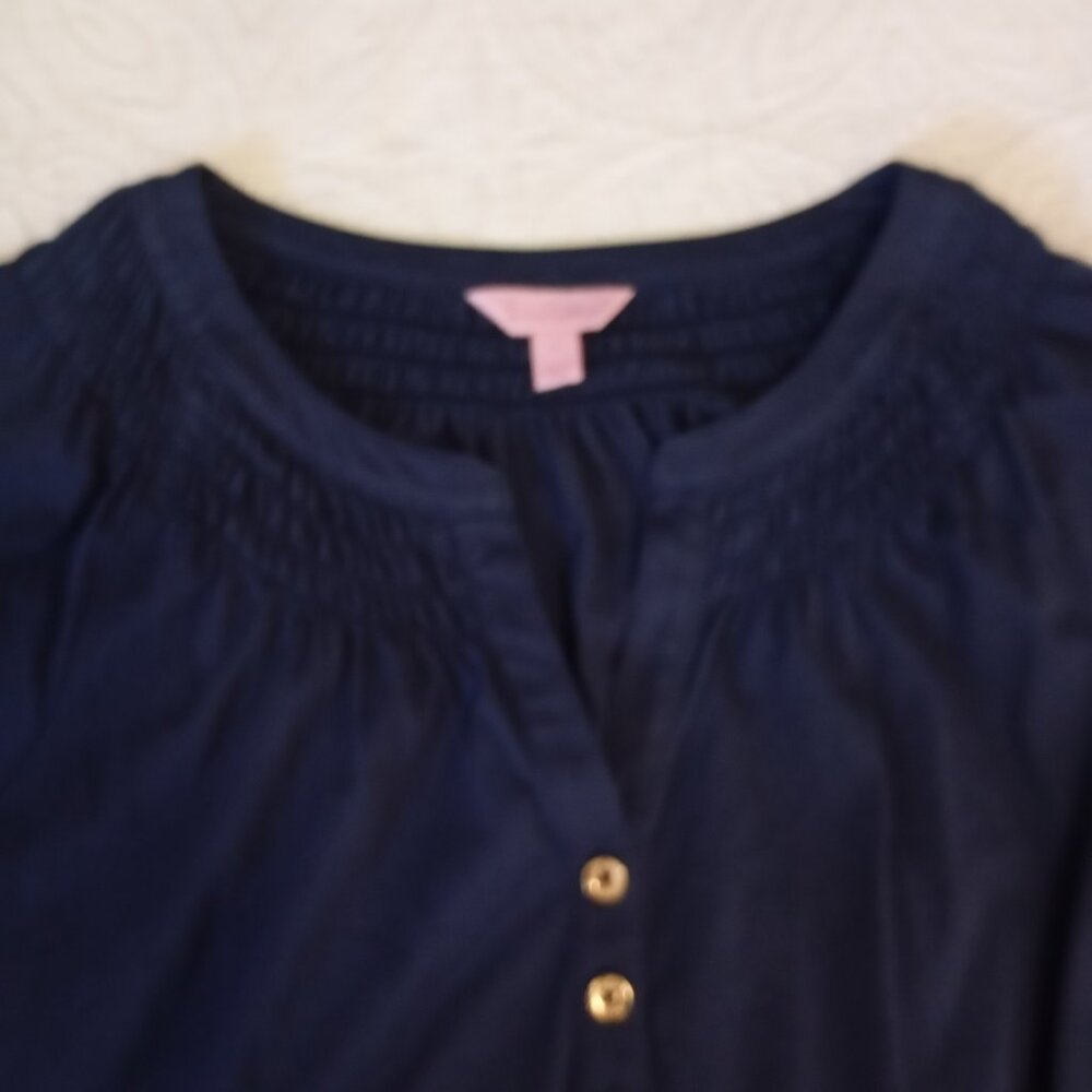 Lilly Pulitzer Navy Dress With Bell Sleeves & Button Accents - Size S - Picture 3 of 7